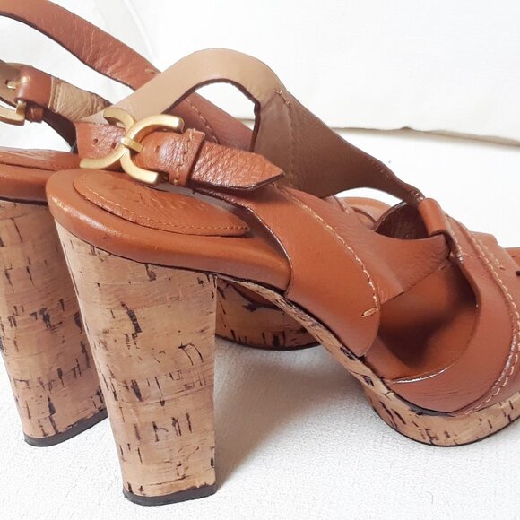 Chloe Cork Slingback Platform High Heel Tan Brown Size 39 - Picture 10 of 15